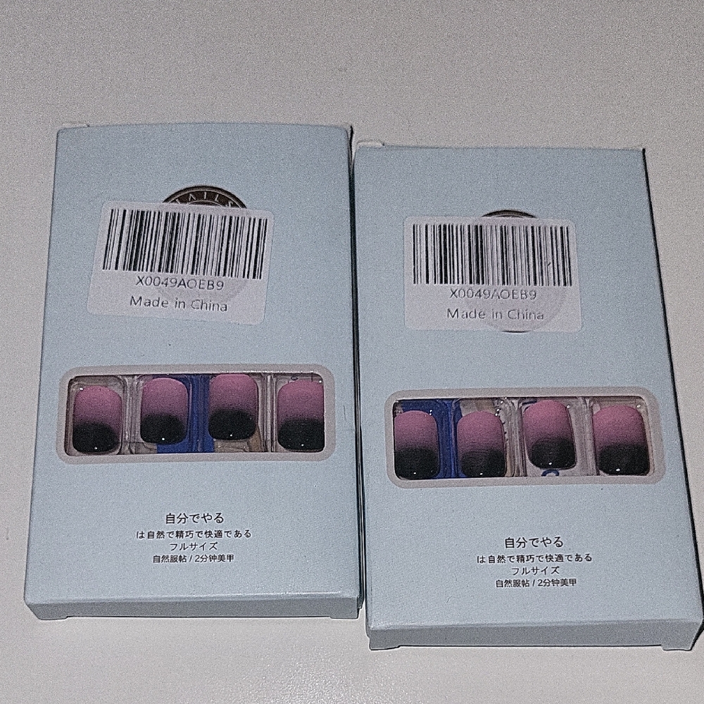 Gradient Pink and Black Press-On Nails